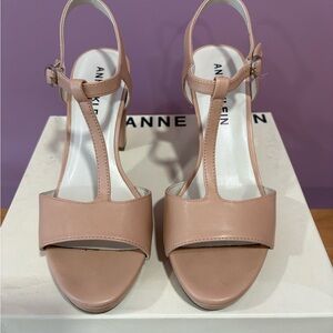 Anne Klein Akita Nude Block Heel Sandals 7.5M